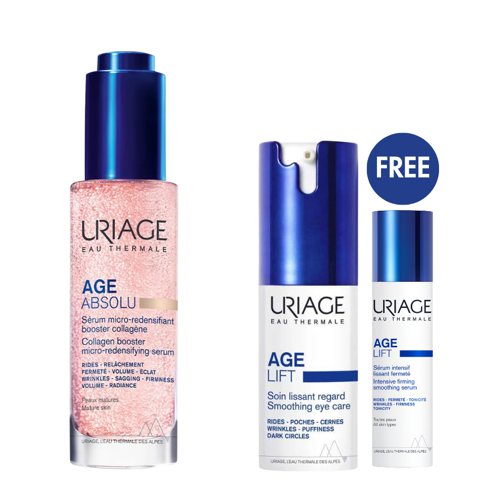 Uriage Age Absolu Collagen Booster Serum + FREE Full Size Age Lift Smoothing Eye Care + FREE Age Lift Intensive Firming Smoothing Serum